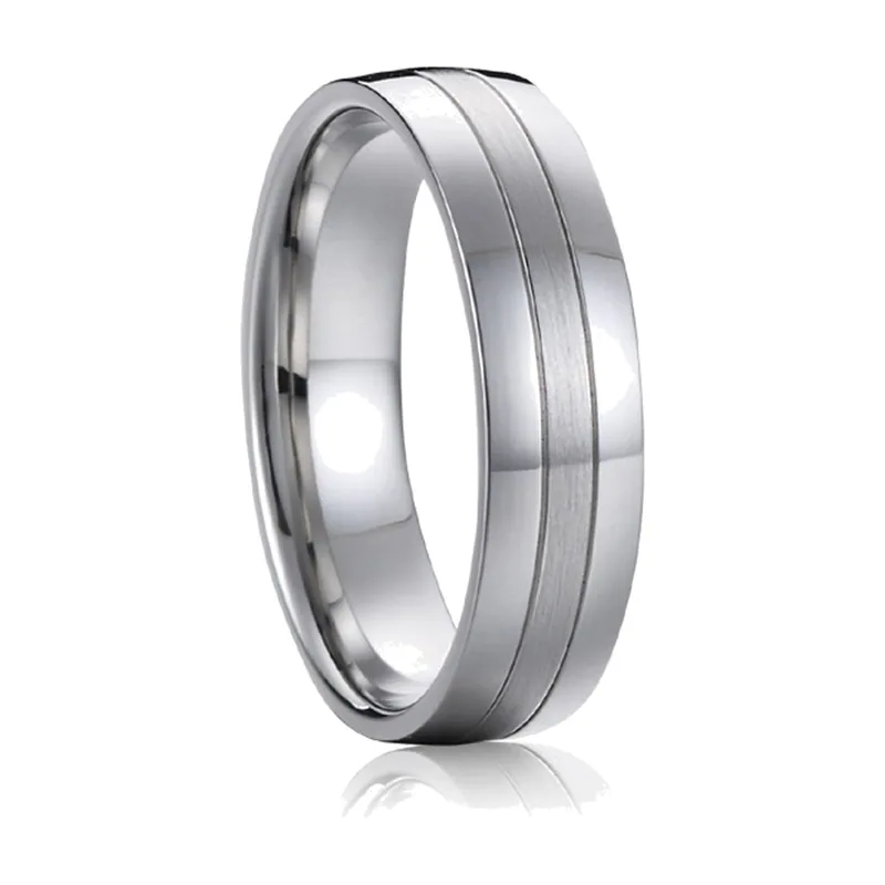 Brushed Band Ring with Polished Edges, 316L Stainless Steel