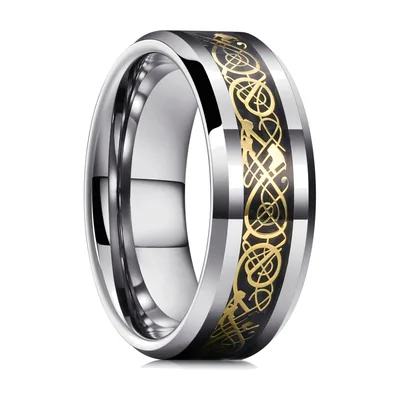 Keltischer Drachenring mit schwarzen Zirkonia, Edelstahl