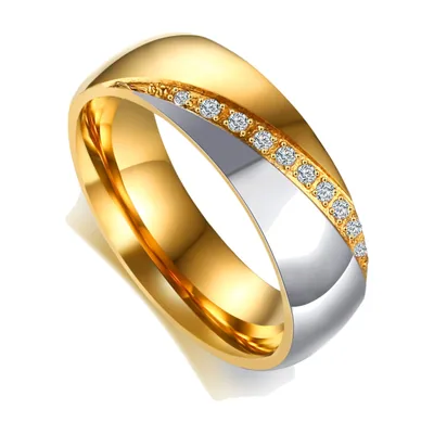 Zweifarbiger Herrenring mit klaren Zirkonia, Edelstahl