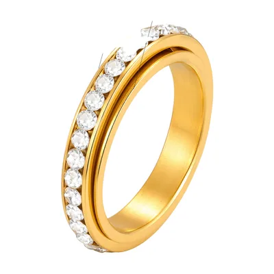 Spinner-Ring mit klaren Zirkonia, 316L Edelstahl