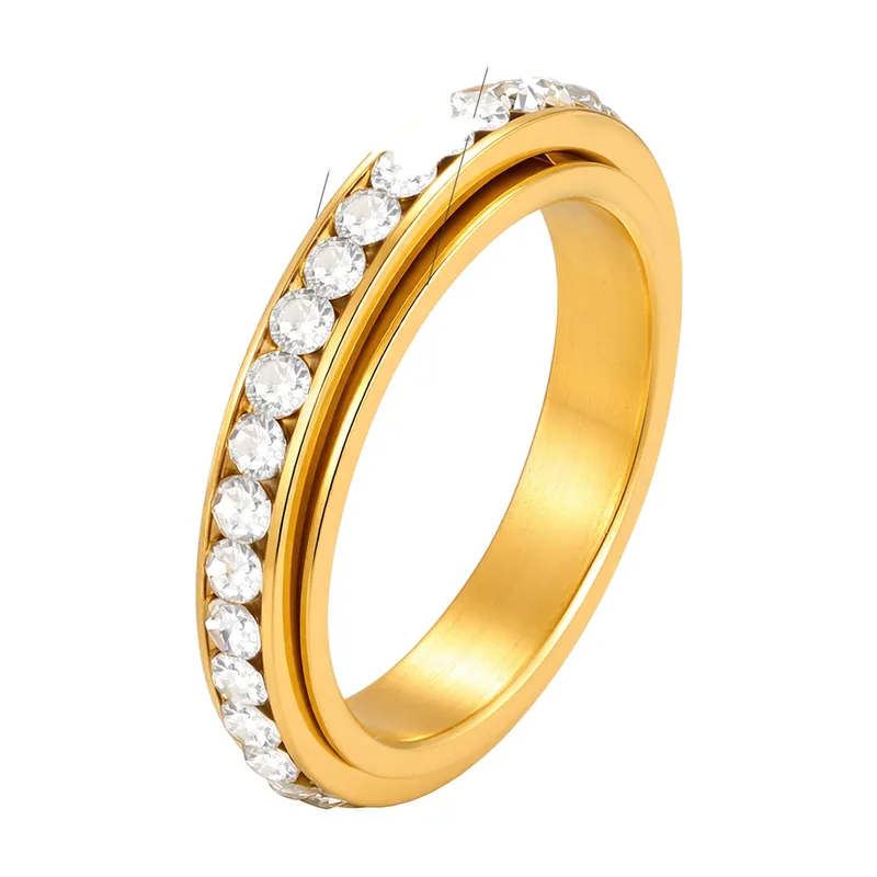 Anello spinner con zircone trasparente, acciaio inossidabile 316L