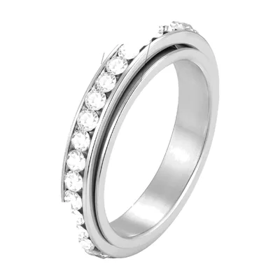 Bague Spinner avec Zirconia Clair, Acier Inoxydable