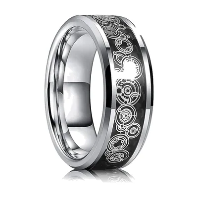 Herrenring mit Herzschlag-Linie und Carbon-Optik, Edelstahl
