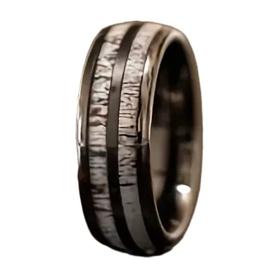 Herrenring mit Herzschlag-Linie und schwarzer Carbonfaser, Edelstahl