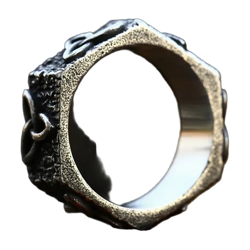 Square Signet Ring with Embossed Pattern, Stainless Steel