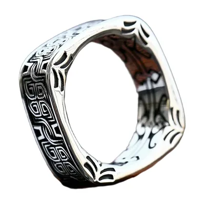 Square Signet Ring with Celtic Patterns, Stainless Steel