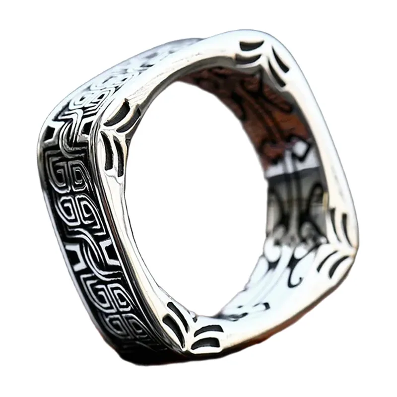 Square Signet Ring with Celtic Patterns, Stainless Steel