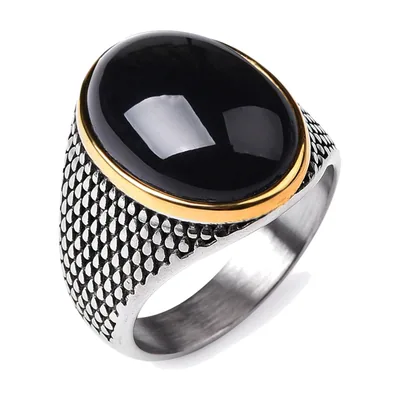 Anello Sigillo con Pietra d'Onice, Acciaio Inossidabile