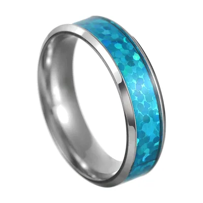 Anello con intarsio in opale blu, Acciaio Inossidabile