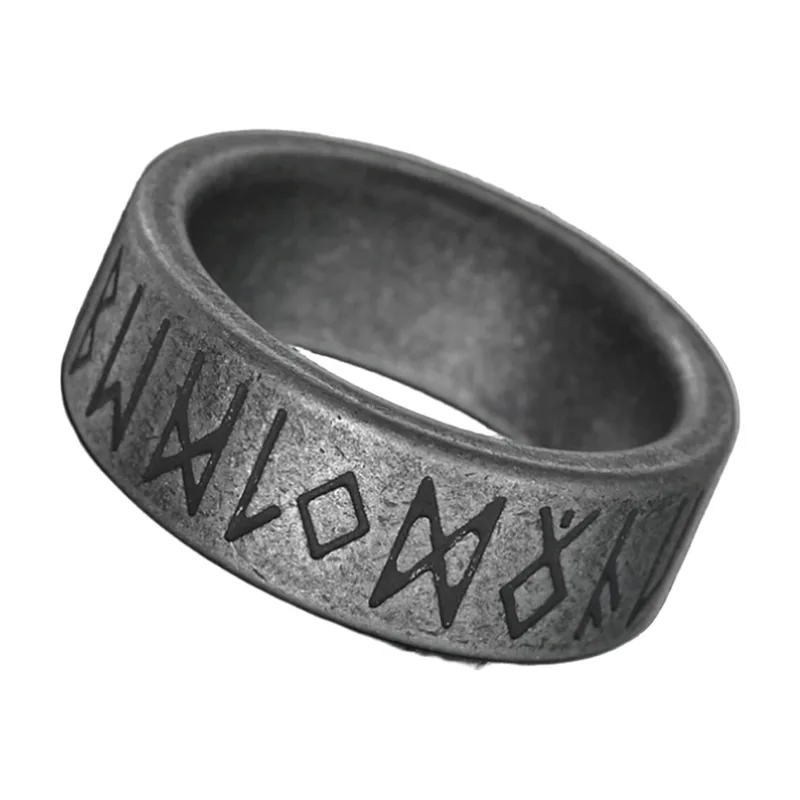Wikinger Runenring, Antik-Finish aus Edelstahl
