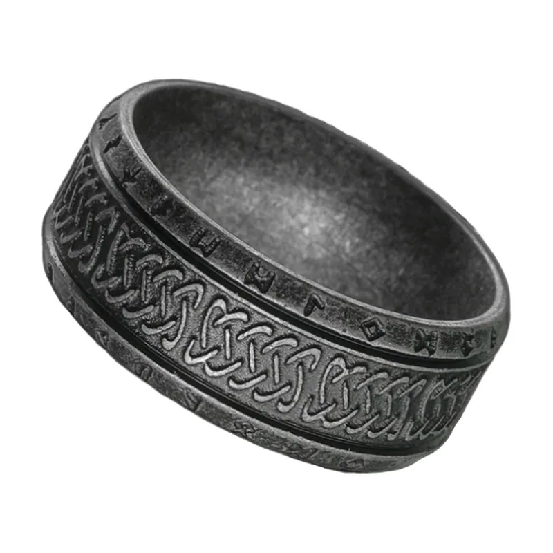 Wikinger Runenring mit Antik-Finish aus Edelstahl