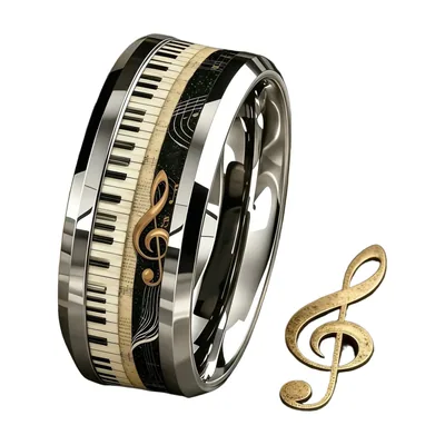 Anillo de Teclado de Piano con Nota Musical, Acero Inoxidable