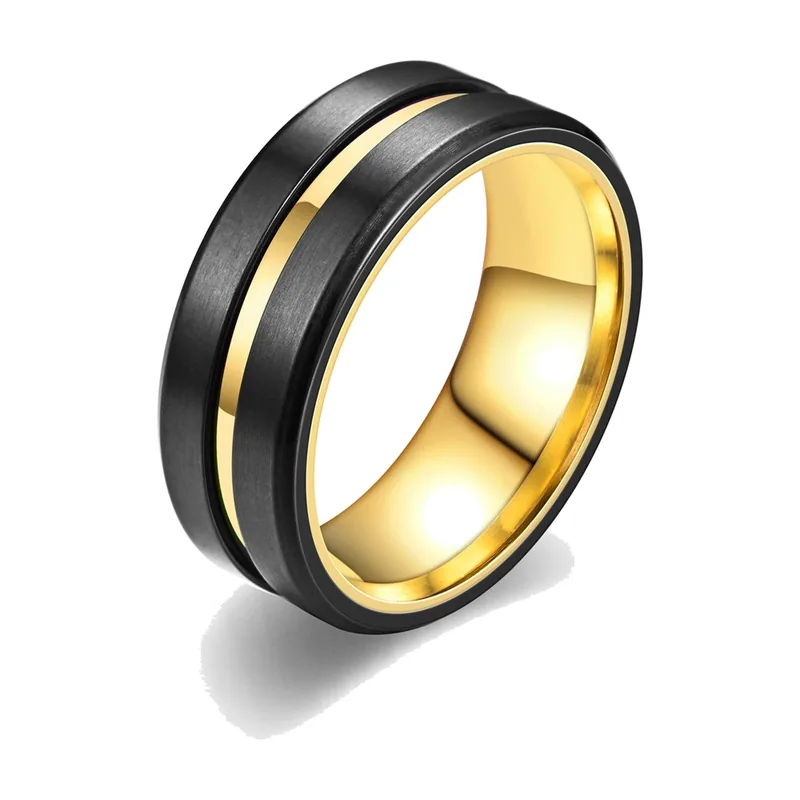 Bague Alliance avec Rainure Centrale, Acier Inoxydable