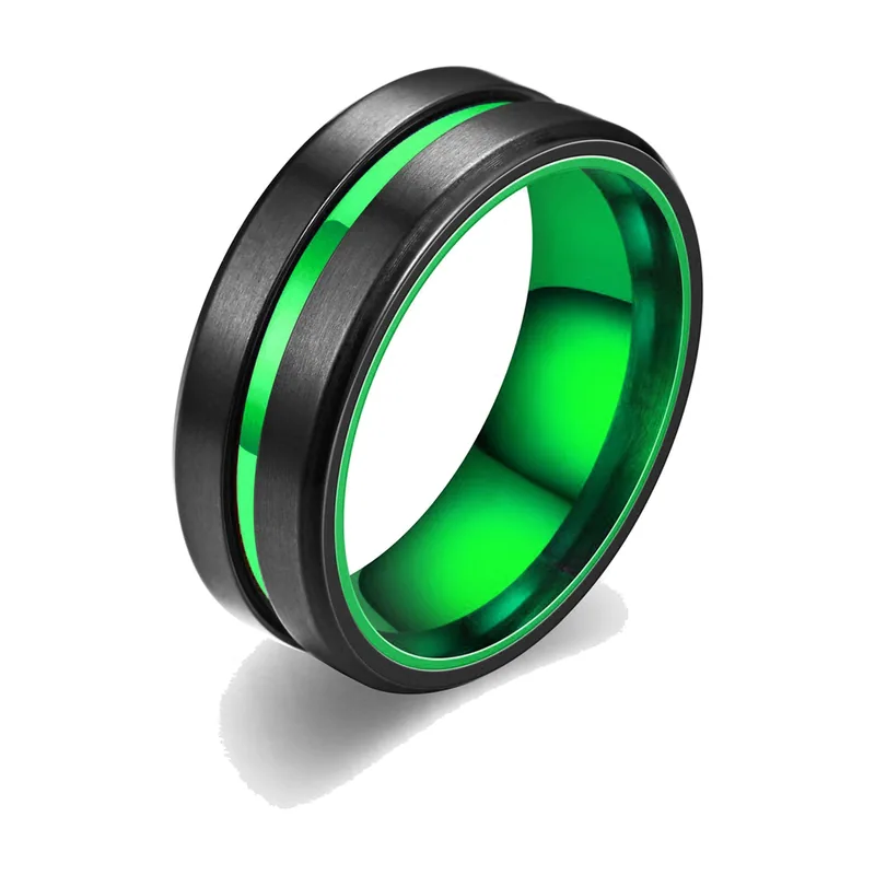 Herren Ring mit blauer Nut und abgeschrägten Kanten, Edelstahl
