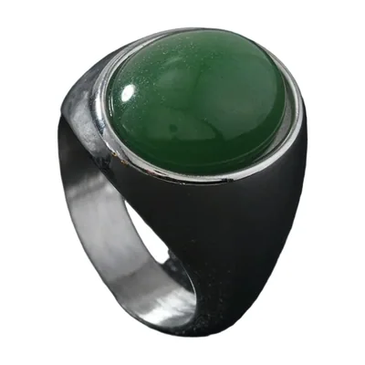 Anello Sigillo Ovale con Occhio di Tigre Verde, Acciaio Inossidabile