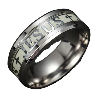 Jesus und Kreuz Religionsring für Herren, Edelstahl