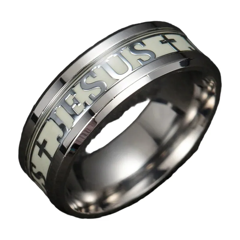 Jesus und Kreuz Religionsring für Herren, Edelstahl