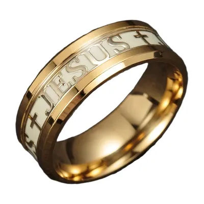 Religiöser Jesus und Kreuz Ring für Herren, Goldfarben, Edelstahl