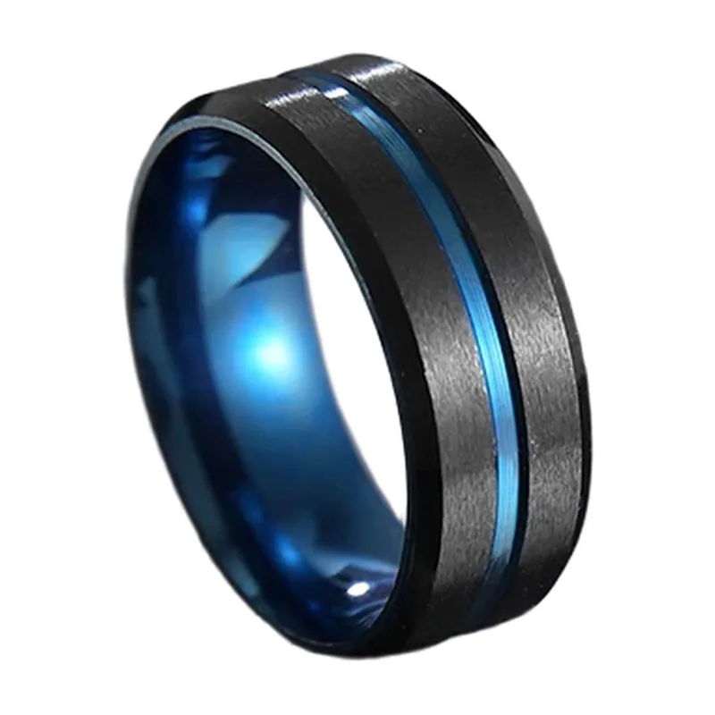Bague à Rainure avec Accent Bleu, Acier Inoxydable 316L