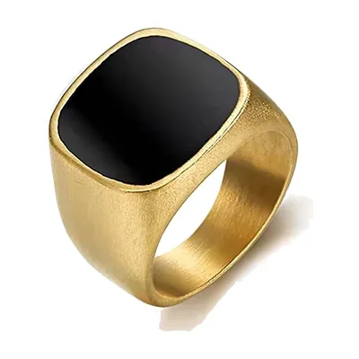 Square Signet Ring with Black Inlay, Stainless Steel