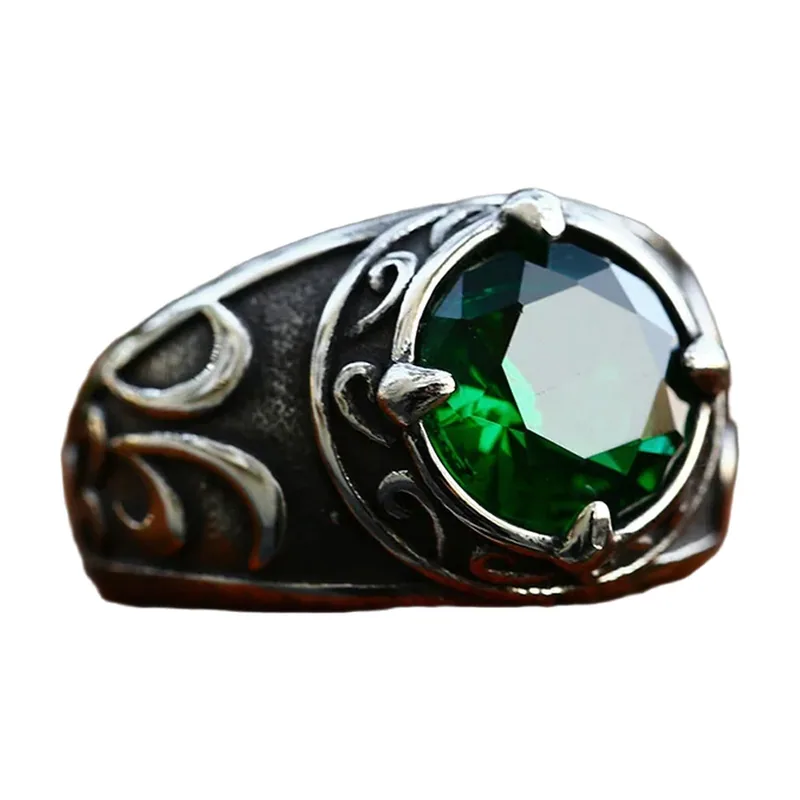 Bague Nœud Viking avec Pierre Verte, Acier Inoxydable 316L