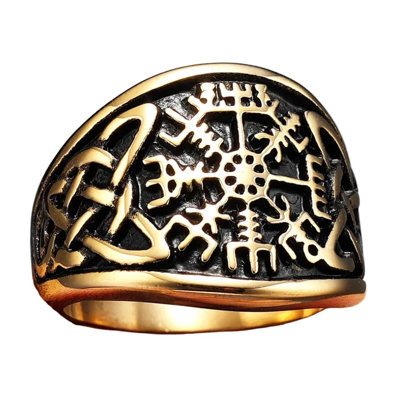 Wikinger Vegvisir Kompassring mit keltischen Knoten, Edelstahl