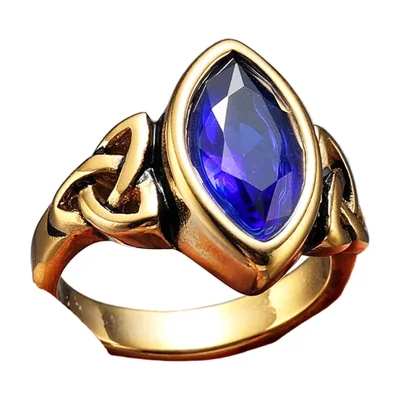 Wikinger Ring mit blauem Stein und keltischem Knoten, Edelstahl