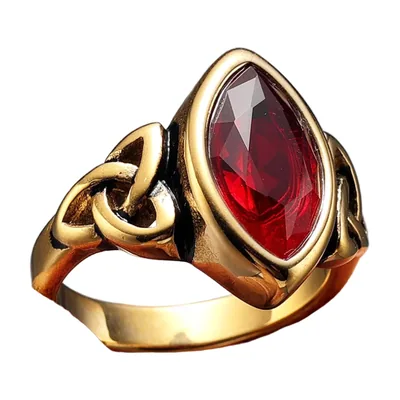 Keltischer Knoten Ring mit rotem Stein, Edelstahl