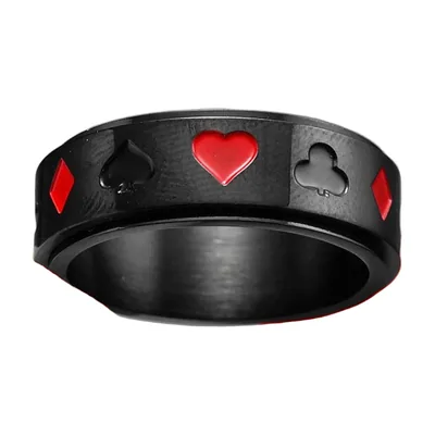 Poker-Spinnerring mit roten Steinen, Edelstahl