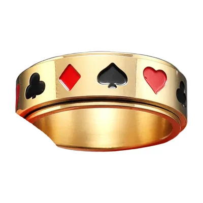 Poker Spinner-Ring mit roten und schwarzen Symbolen, Edelstahl