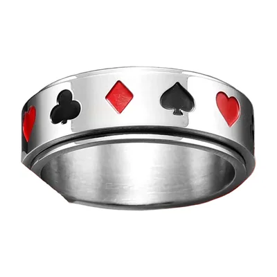 Poker-Spinnerring mit roten und schwarzen Akzenten, Edelstahl