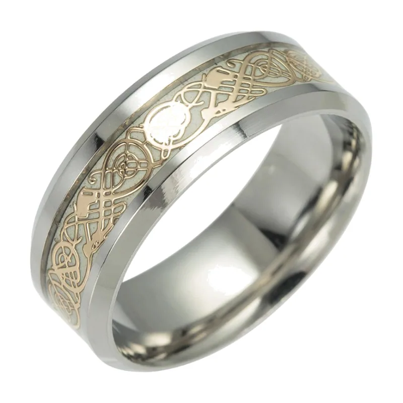 Herrenring mit Drachen-Motiv und Gold-Akzenten, Edelstahl
