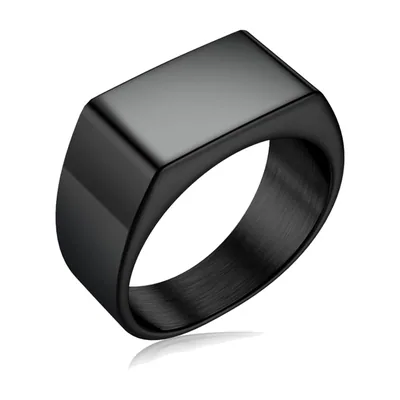 Quadratischer Herren Siegelring mit schwarzem Stein, Edelstahl