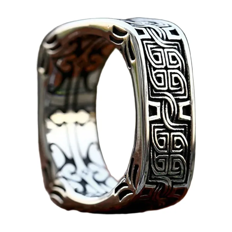 Wikinger Ring mit quadratischem Relief, Edelstahl 316L