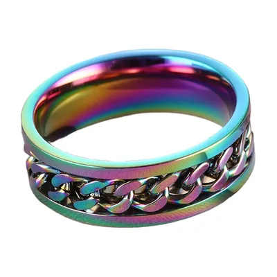 Drehbarer Kettenglied Spinner-Ring, Mehrfarbiger Edelstahl