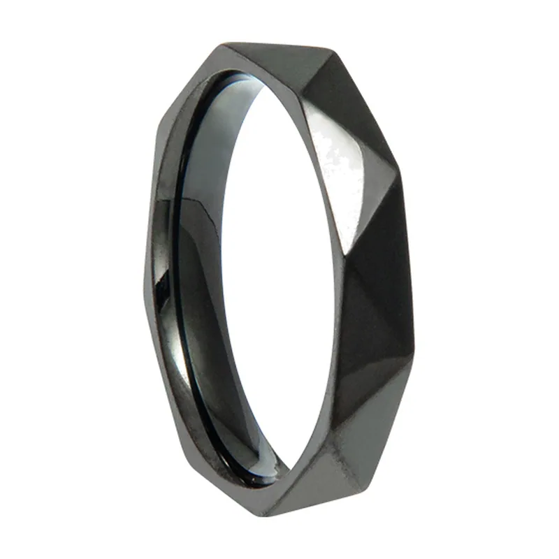 Geometric Hexagonal Band Ring, Polished Stainless Steel