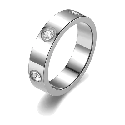 Band Ring with Clear Cubic Zirconia, Stainless Steel
