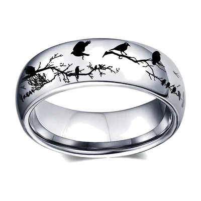 Herren Ring mit Vogel- und Baum-Motiv, Edelstahl 316L