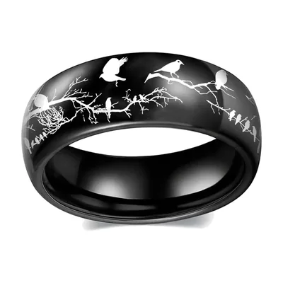 Herren Ring mit Vogel- und Baum-Motiv, Edelstahl
