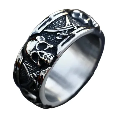 Skull and Sword Wrap Ring, Stainless Steel