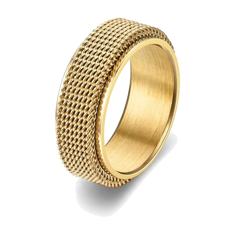 Spinner Ring with Rotating Mesh Chain, Stainless Steel
