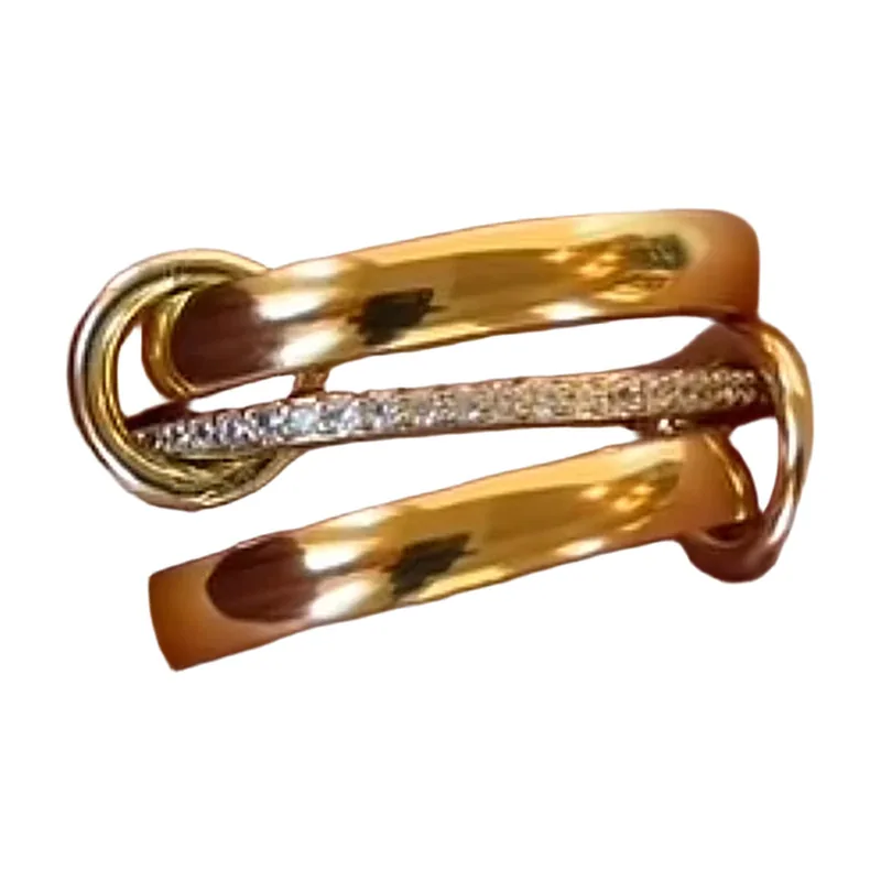 Interlocking Band Ring with Cubic Zirconia, Stainless Steel