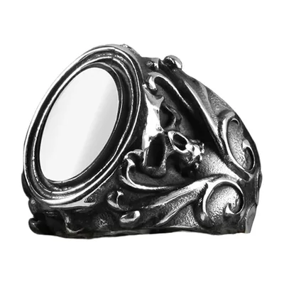 Anello Sigillo con motivo Teschio e pietra trasparente, Acciaio Inox