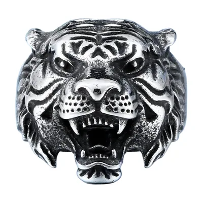 Tiger Head Statement Ring, 316L Stainless Steel