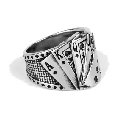 Poker Spielkarten Siegelring für Herren, Edelstahl 316L