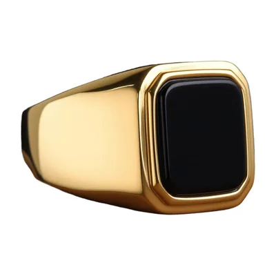 Herren Siegelring mit Onyx-Stein, Goldfarben Edelstahl