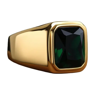 Herren Siegelring mit grünem Onyx-Stein, goldfarbenem Edelstahl