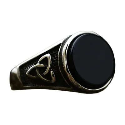 Keltischer Triquetra Siegelring mit schwarzem Stein, Edelstahl