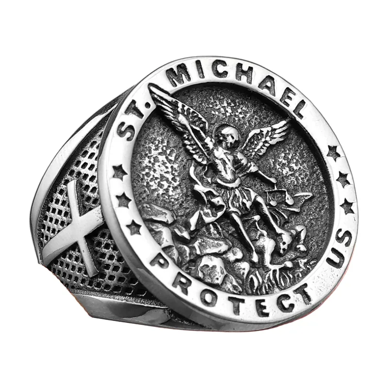 Chevalier Saint Michel Bague Signet, Acier Inoxydable 316L