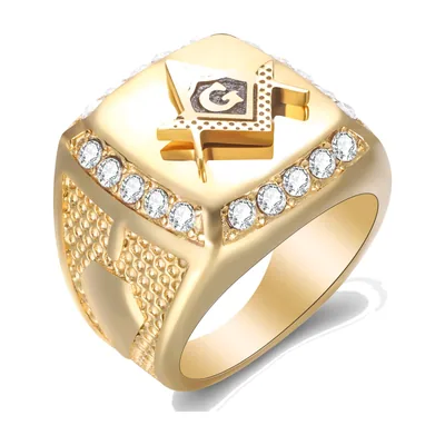 Anillo Sello Masónico con Circonitas, Acero Inoxidable